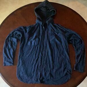 Men's Button Up Navy Blue Hooded Jacket